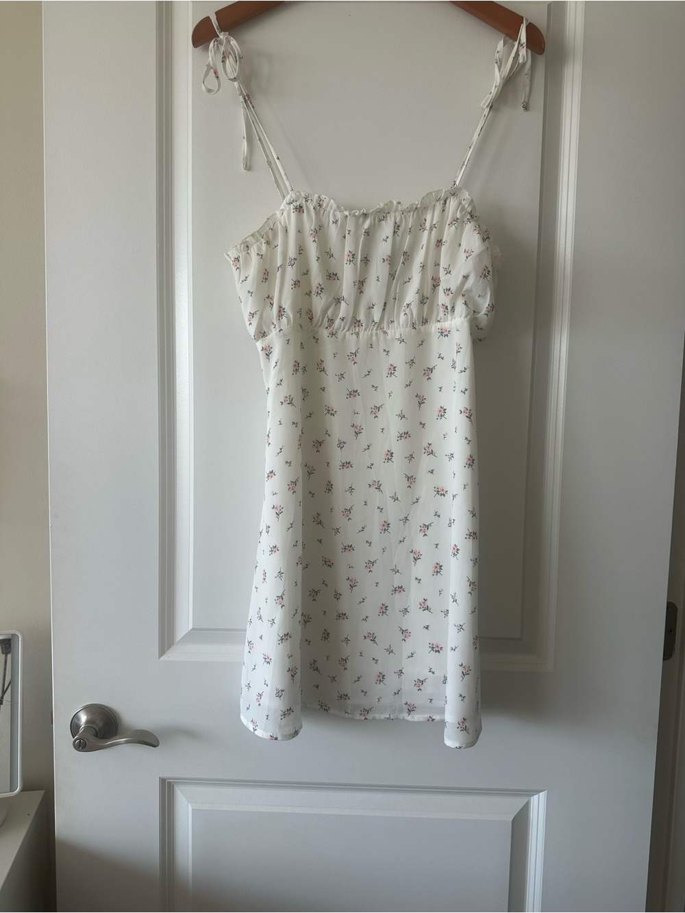 Floral Tie-Strap Mini Dress in White
